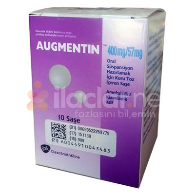 AUGMENTIN 400 MG/57 MG ORAL SUSPANSIYON HAZIRLAMAK ICIN KURU TOZ 10 SASE
