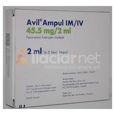 AVIL 45,5 MG/2 ML IM/IV ENJEKSIYONLUK COZELTI